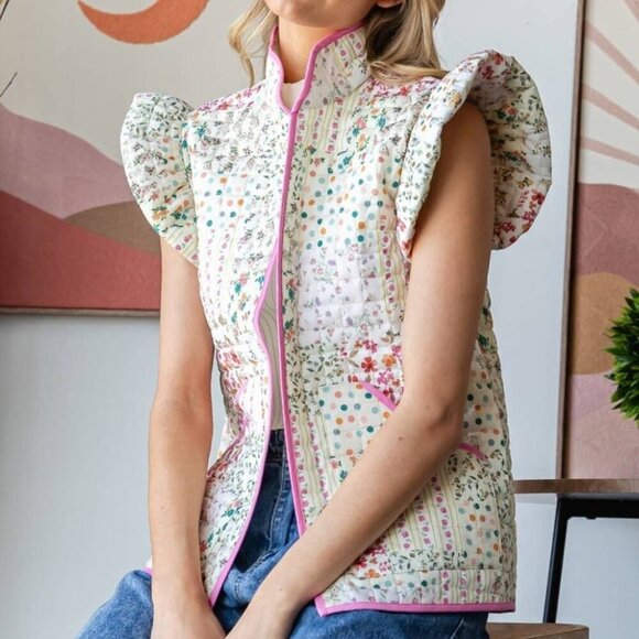 Ruffle Floral Quilted Vest - Picture 3 of 11